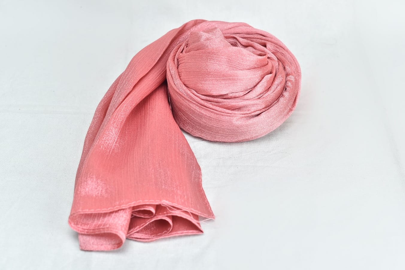 Peachy Pink Crinkle Silk Hijab – Subtle Shine, Ultimate Comfort