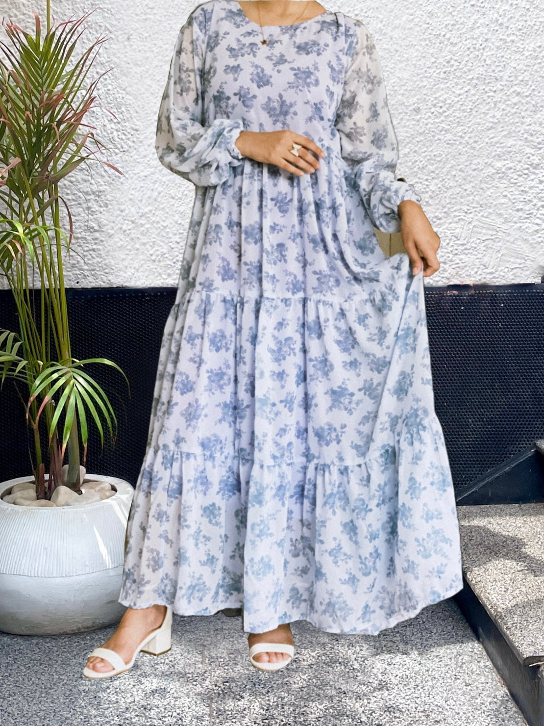 Light Purple Printed Long Frock, Flowy and Graceful.