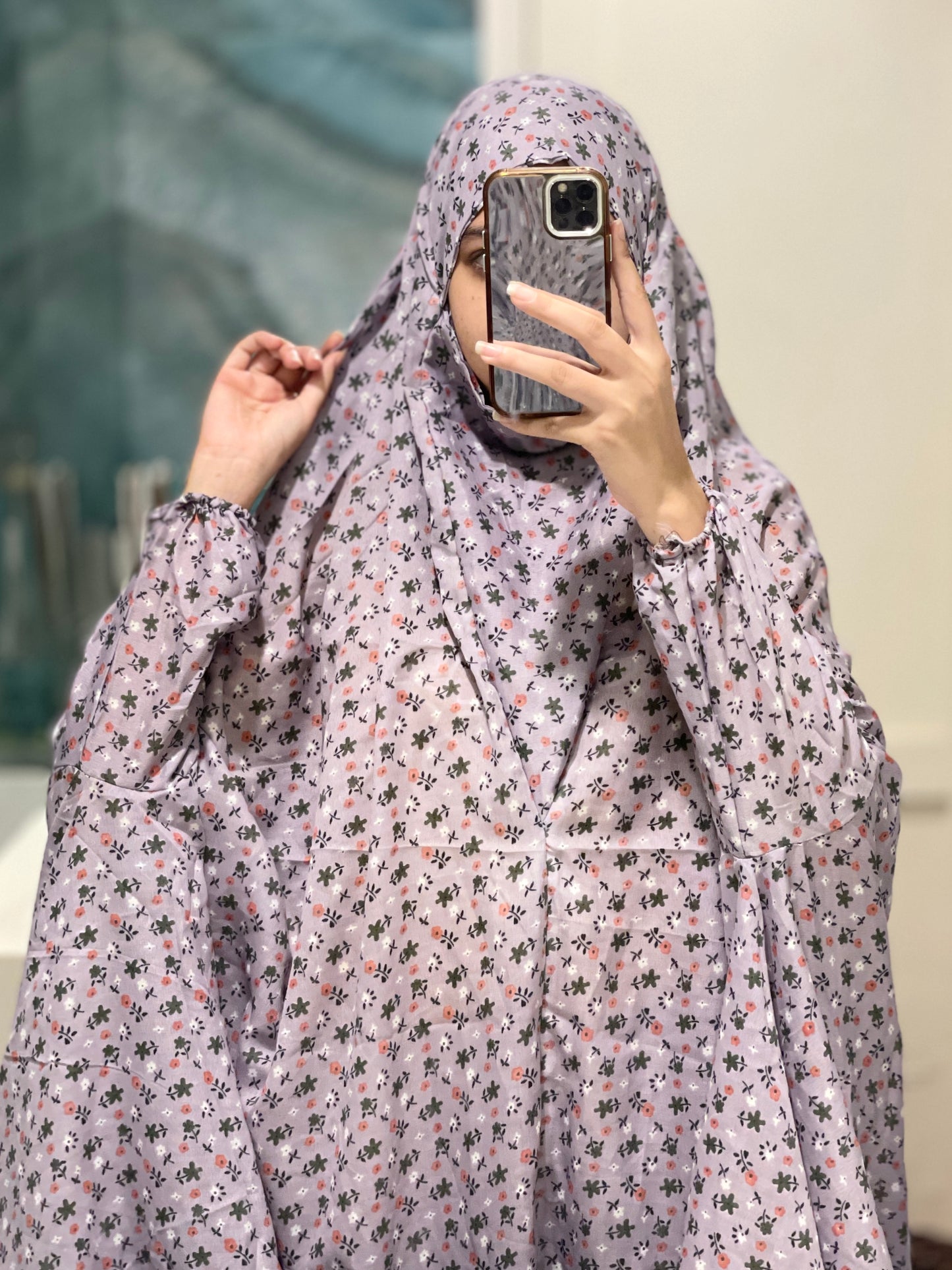 Light Purple Printed Namaz Chadar with sleeves - Light Weight Namaz Chadar with Sleeves.