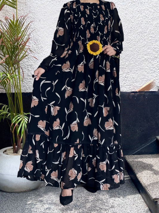 Black Stripped Printed Long Frock, Flowy and Graceful.