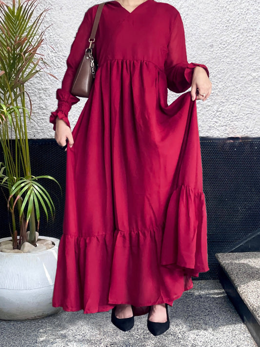 Maroon Long Frock, Flowy and Graceful.