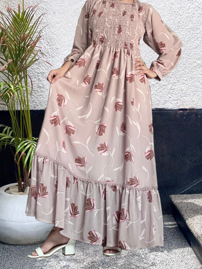 Pink Stripped Printed Long Frock, Flowy and Graceful.
