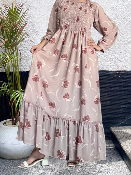 Pink Stripped Printed Long Frock, Flowy and Graceful.