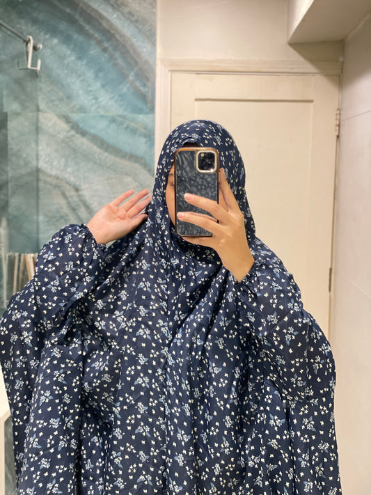 Blue and White Printed Namaz Chadar with sleeves - Light Weight Namaz Chadar with Sleeves.