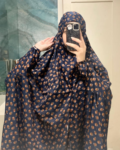 Blue with brown Printed Namaz Chadar with sleeves - Light Weight Namaz Chadar with Sleeves.