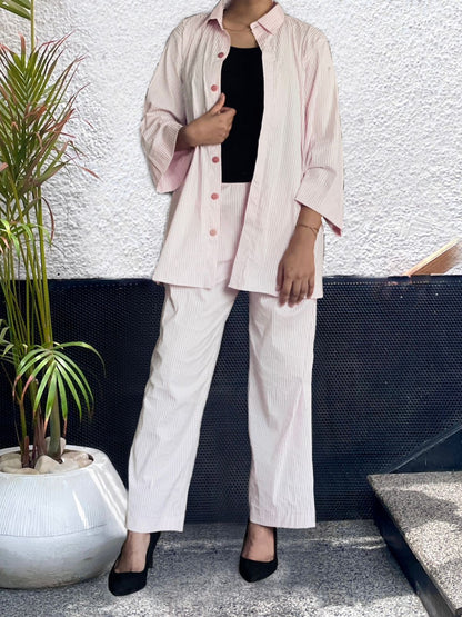 Cotton Pink Stipped Co Ord set, 2pc.