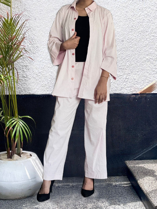 Cotton Pink Stipped Co Ord set, 2pc.